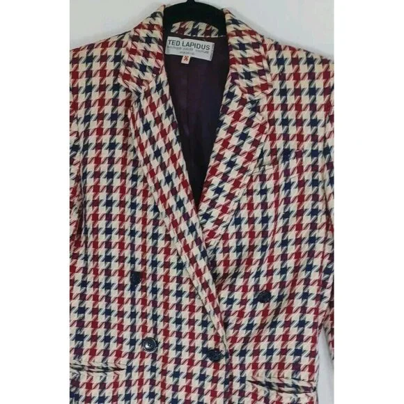 Ted Lapidus Paris Vintage Haute Couture 1970 Houndstooth Women Blazer Jacket M - Picture 2 of 16